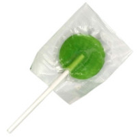 Konopné lízátko Dr. Greenlove v průhledném obalu.