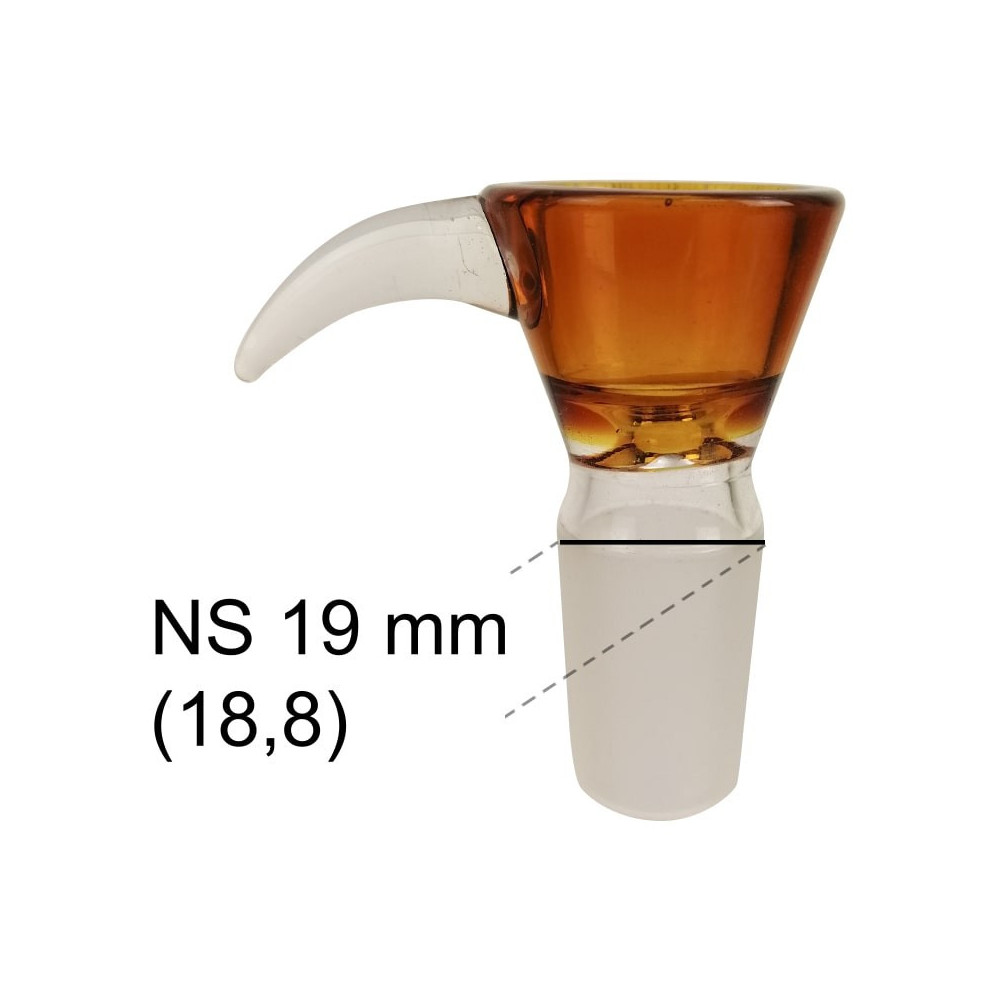 Náhradní kotel na bongo amber s rukojetí 19 mm - pohled zboku - popisky