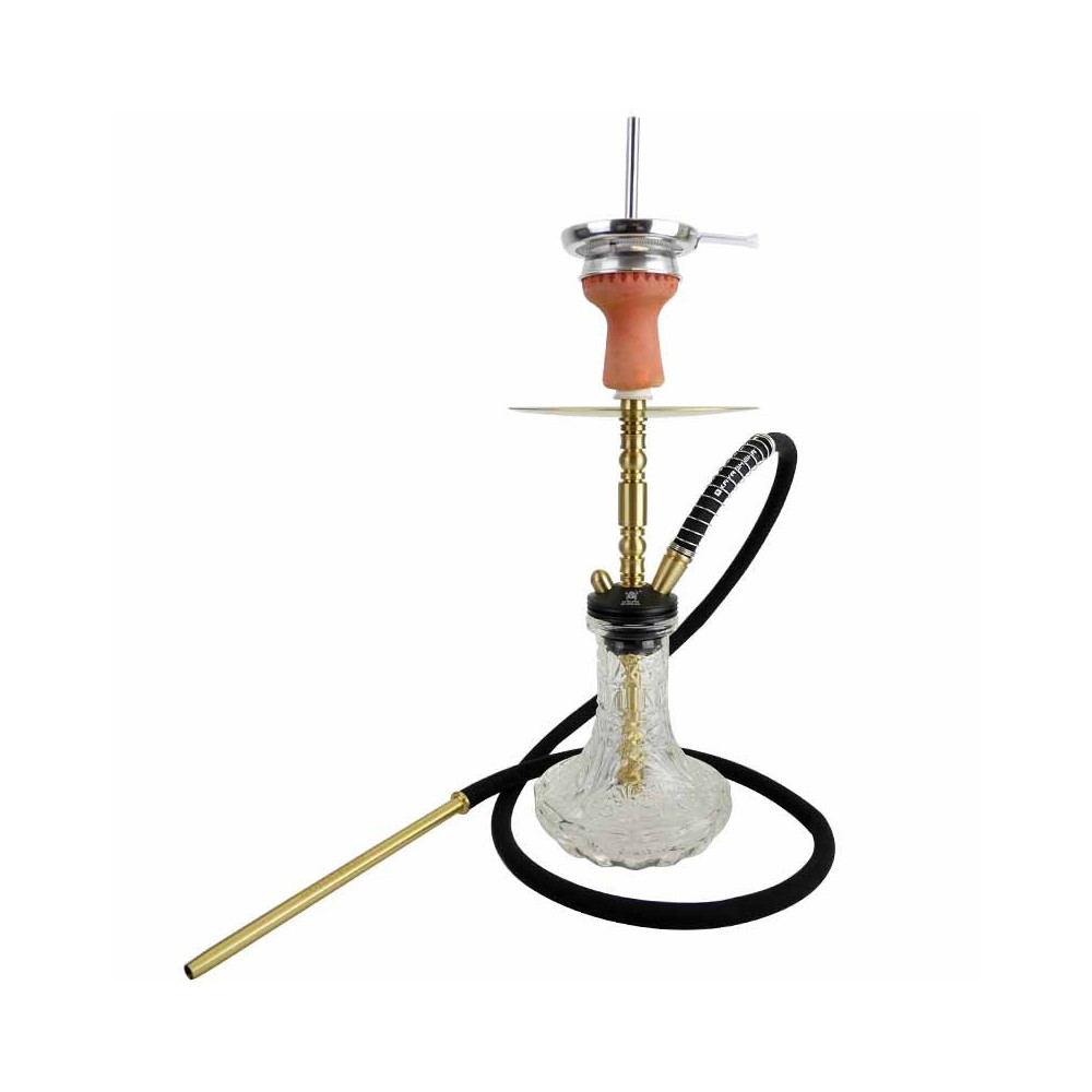 Vodní dýmka Kaya Shisha - Clear Brass Plug in Gold 52 cm