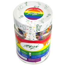 Cigaretové Filtry s aktivním uhlím Purize Extra Slim Rainbow 100 ks - skleněná nádobka s filtry - pohled svrchu