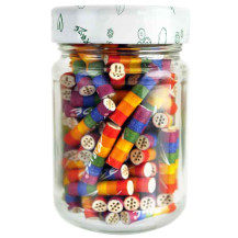Cigaretové Filtry s aktivním uhlím Purize Extra Slim Rainbow 100 ks - skleněná nádobka s filtry - pohled zezadu