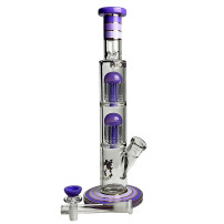 Skleněné bongo fialové barvy Phoenix double 8arm percs gold line - vybraný downpipe a šluk