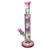 Skleněné bongo růžové barvy Phoenix double 8arm percs gold line