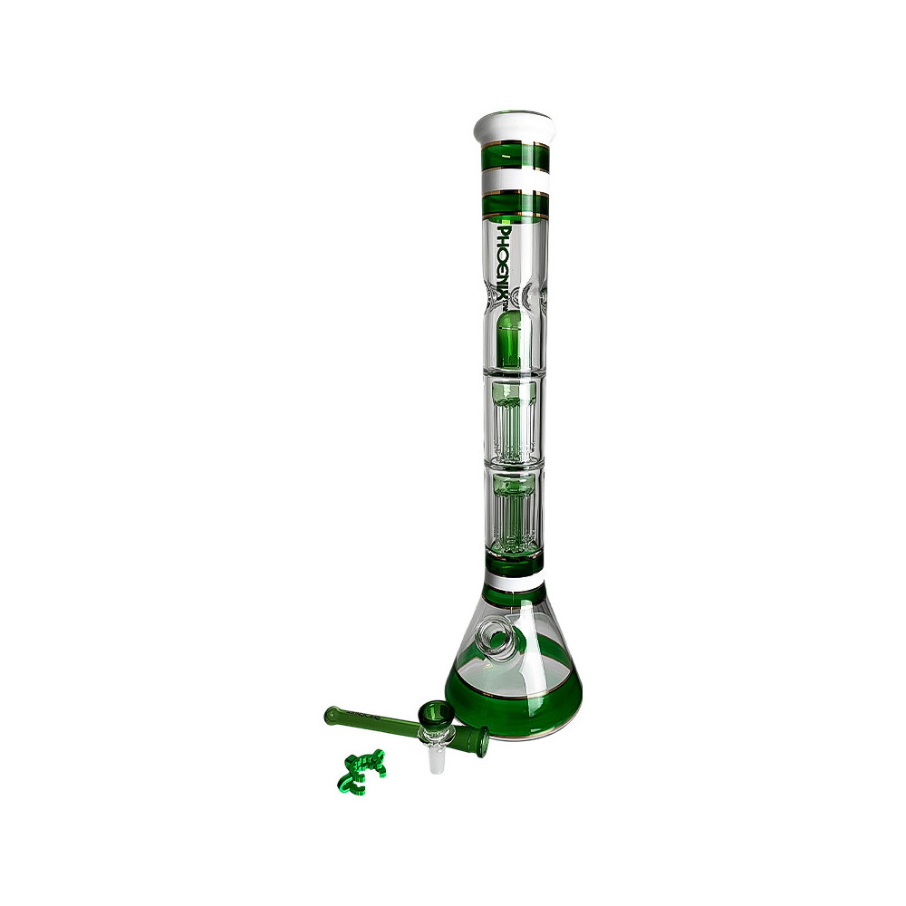 Skleněné bongo PHX double 8arm percs zelené barvy-vybraný down pipe a šluk