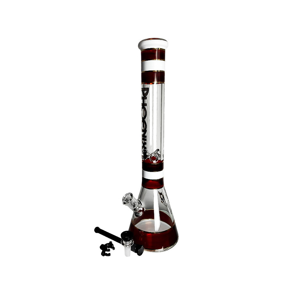 Skleněné bongo Phoenix beaker červené barvy - vybraný downpipe a šluk
