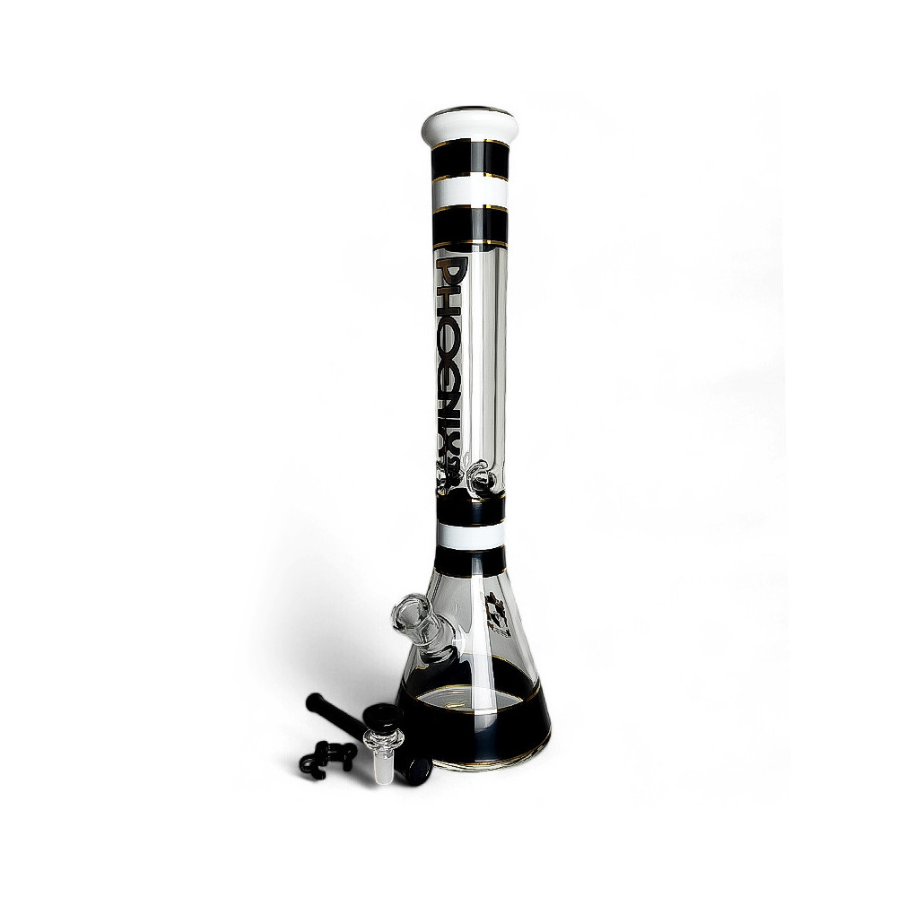 Skleněné bongo Phoenix beaker černé barvy - vybraný downpipe a šluk