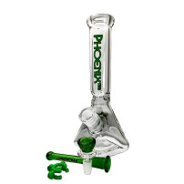 Skleněné bongo Phoenix square zelené barvy - vybraný downpipe a šluk