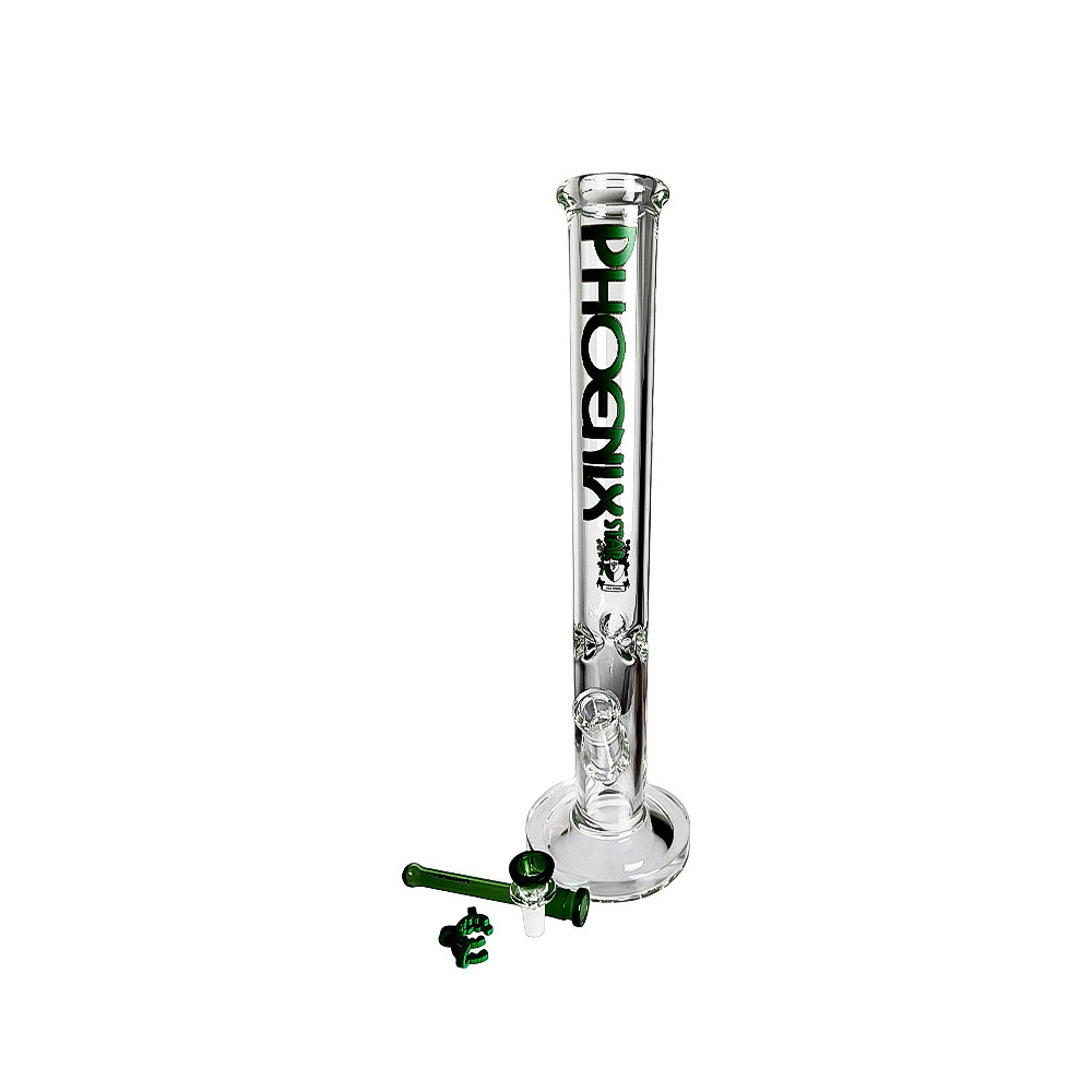 Skleněné bongo Phoenix zelené barvy - vybraný downpipe a šluk