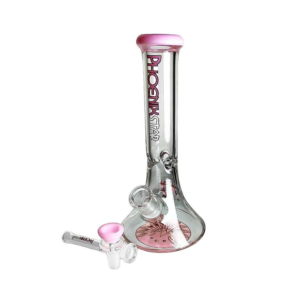 Skleněné bongo Phoenix Beaker růžové barvy - vybraný downpipe a šluk