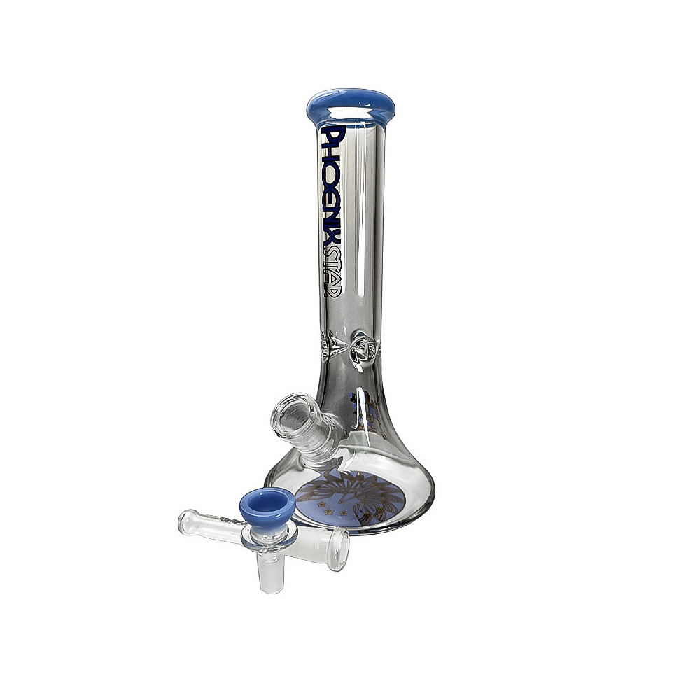 Skleněné bongo Phoenix Beaker modré barvy - vybraný downpipe a šluk