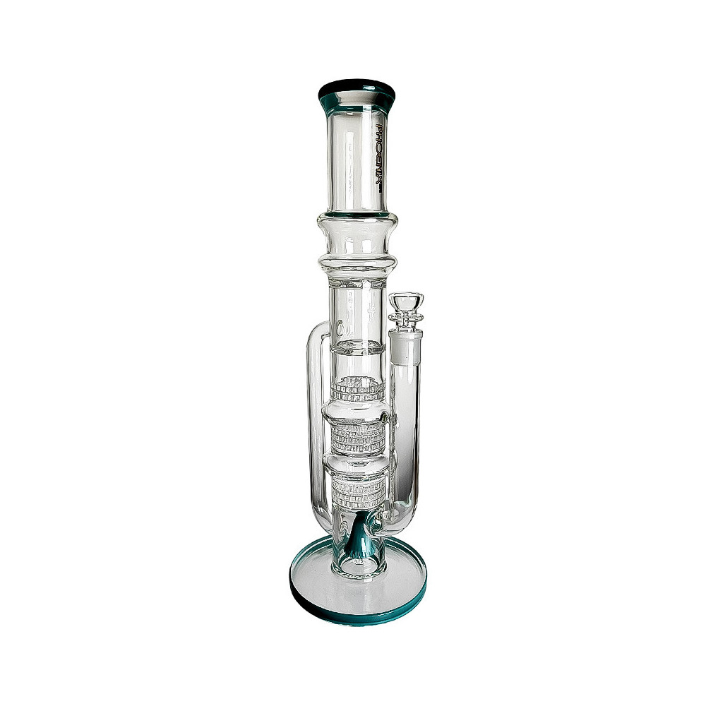 Skleněné bongo Dušan 8honeycomb 2turbine American Rod perc tyrkysové barvy