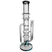 Skleněné bongo Dušan 8honeycomb 2turbine American Rod perc tyrkysové barvy - pohled na boční stranu bonga