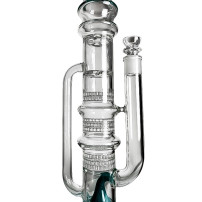 Skleněné bongo Dušan 8honeycomb 2turbine American Rod perc tyrkysové barvy - pohled na difuzory a honeycomb