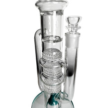 Skleněné bongo Dušan 8honeycomb 2turbine American Rod perc tyrkysové barvy - pohled na kaskádový systém