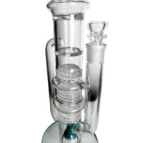 Skleněné bongo Dušan 8honeycomb 2turbine American Rod perc tyrkysové barvy - pohled na kaskádový systém