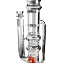 Skleněné bongo Dušan 8honeycomb 2turbine American Rod perc oranžové barvy- pohled na difuzory a honeycomb
