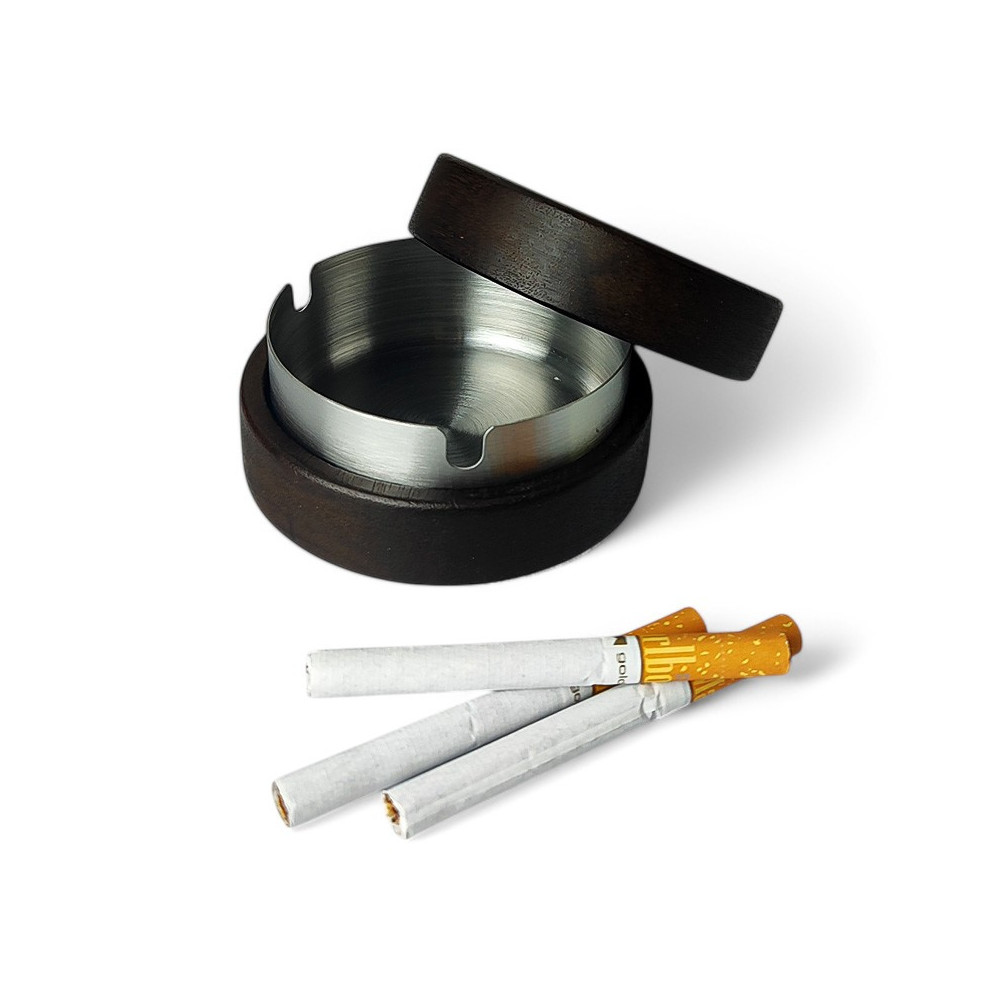 Popelník dřevo/kov - Silver - s cigaretami