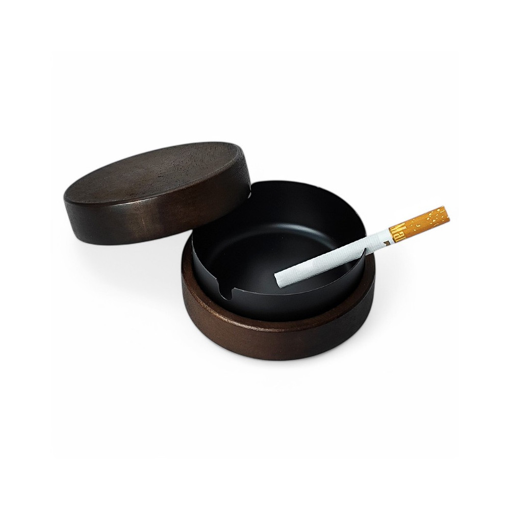 Popelník dřevo/kov - Black - s cigaretou