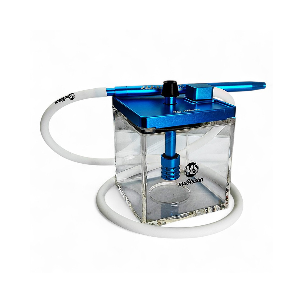 Vodní dýmka MS Micro Cube - Blue/Clear - pohled zepředu