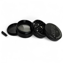 Grinder drtička RAW Hammercraft - Black - rozložený, vedle položená je škrabka